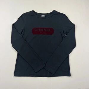 Chanel Uniform Velvet Logo Long Sleeve Tee